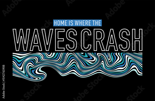 Waves crash line art illustration, ready for print on paper poster, t-shirt and other uses.