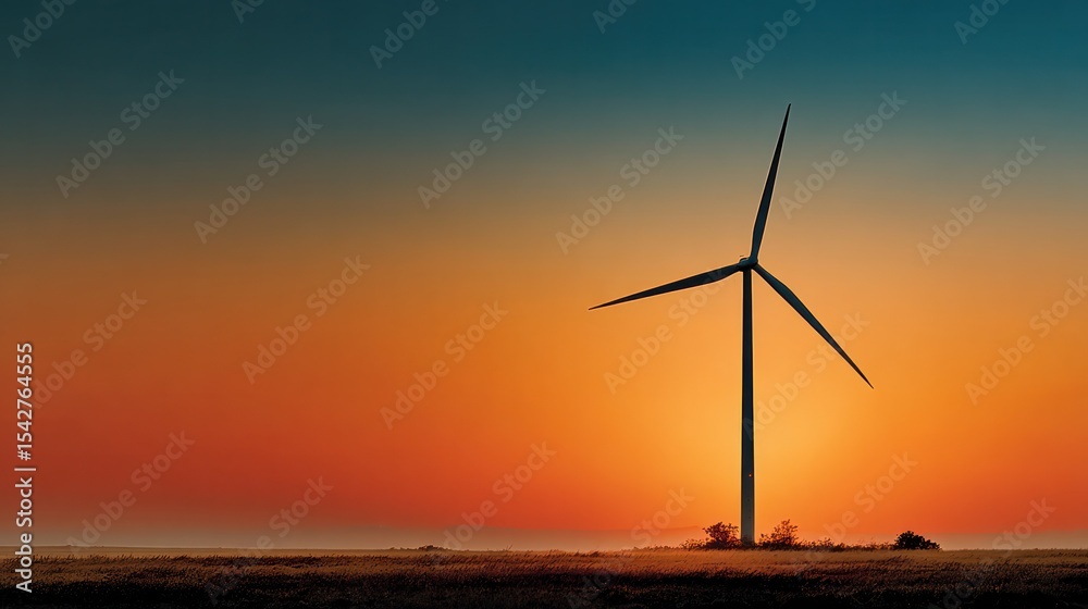 Obraz premium Wind turbine against sunset sky, symbolizing clean energy