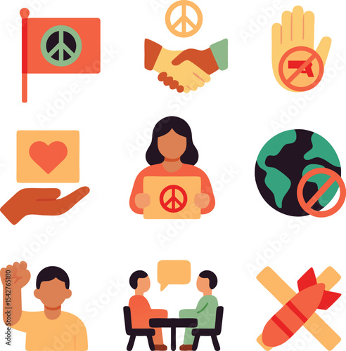 Stop War and Peace Promotion Icon Set