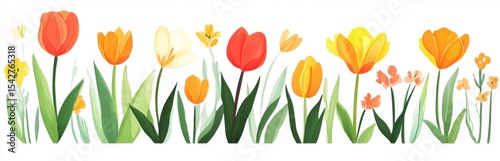 Wallpaper Mural A vibrant illustration showcasing an array of spring flowers in bright colors. This artwork highlights tulips and blossoms, bringing joy to any project focused on nature or seasonal beauty. Torontodigital.ca