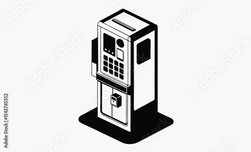 Coin operated phone, vintage payphone silhouette, retro public telephone icon