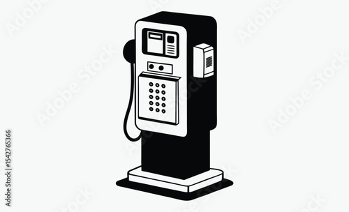Coin operated phone, vintage payphone silhouette, retro public telephone icon