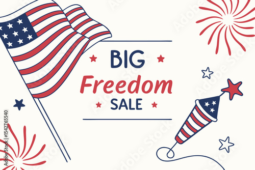 Big Freedom Sale with American Flag and Fireworks