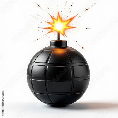 Cartoon Bomb with Lit Fuse Ready to Explode Against a White Backdrop Depicting Danger and Urgency in a Comical Style