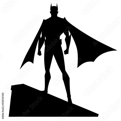 Silhouette of superhero on rooftop best for fantasy action and children hero themes