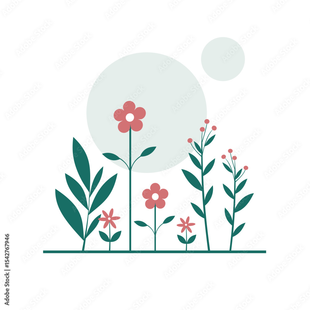 Naklejka premium Windflowers Vector Illustration – Minimal Flat Design of Spring Wildflowers
