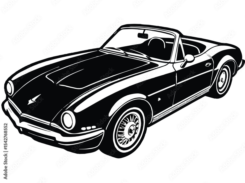 Naklejka premium Luxurious black classic sportscar isolated on white, a vintage auto transport icon of speed and design