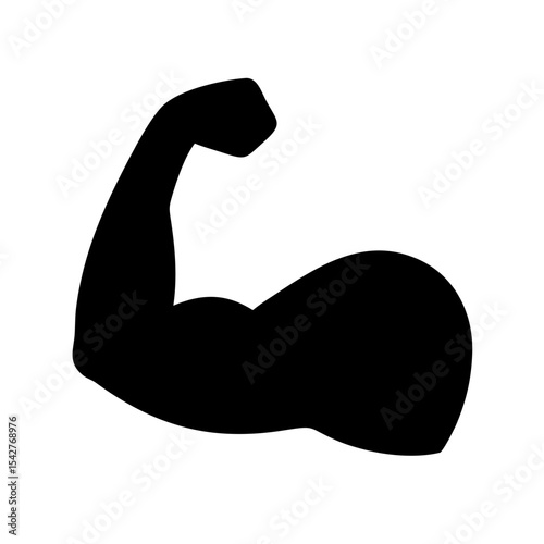Black flexed arm clipart in minimal vector style for gym content