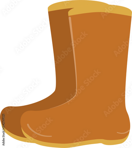 Pair of Brown Rubber Boots, Autumnal Footwear Illustration