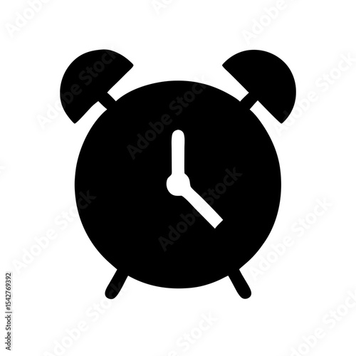Classic black alarm clock clipart in minimalist vector style for everyday use