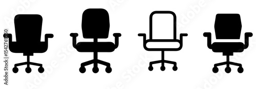Black office chair clipart icons in minimal vector design for work-from-home and office