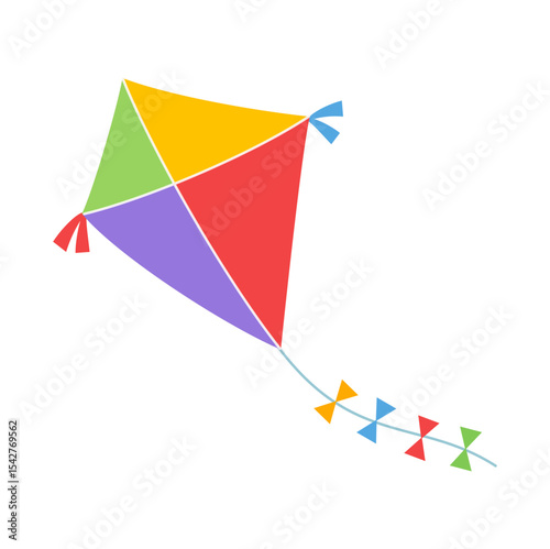 Colorful Kite Flying in the Sky, Geometric Design with Rainbow Colors Illustration