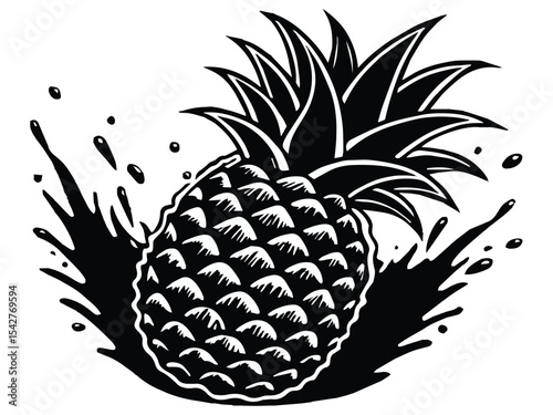 A fresh, ripe pineapple on a black background, a sweet and juicy tropical fruit