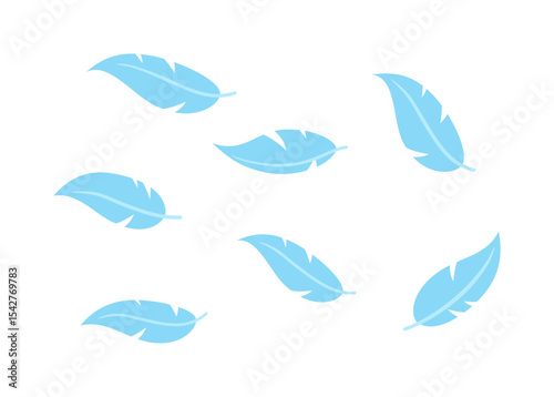 Blue Feathers Floating on White Background Illustration Design Pattern