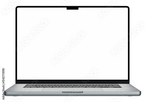 High-resolution laptop mockup featuring a white blank screen, isolated on a transparent background 4K 8K