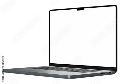 High-resolution laptop mockup featuring a white blank screen, isolated on a transparent background 4K 8K
