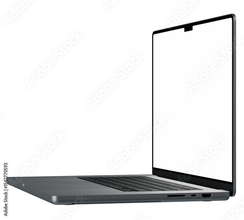 High-resolution laptop mockup featuring a white blank screen, isolated on a transparent background 4K 8K
