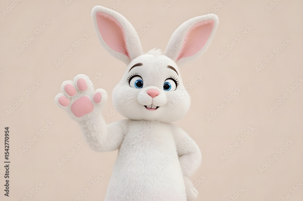 Obraz premium Cartoon white rabbit waving