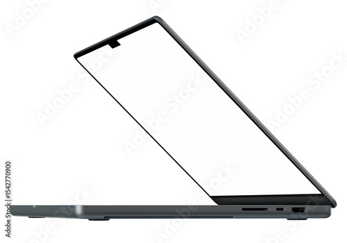 Isolated laptop with white blank screen mockup without background. 4K 8K  high resolution