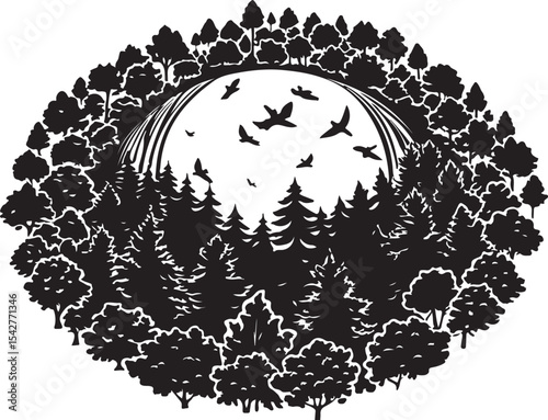 Vector illustration of a skull and elephant with a tree, symbolizing nature's art and the cycle of life