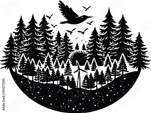 A vibrant vector illustration of a Christmas tree silhouette, perfect for holiday designs featuring winter landscapes and festive celebrations
