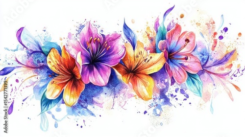 Colorful watercolor floral tattoo design