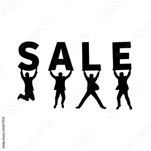 Silhouetted figures holding up the letters that spell out the word sale