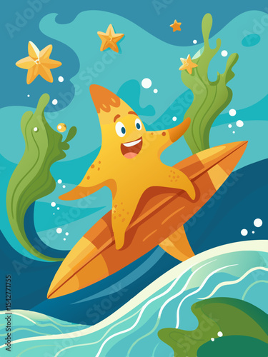 Starfish gracefully surfing ocean currents amidst swaying sea kelp a captivating underwater scene
