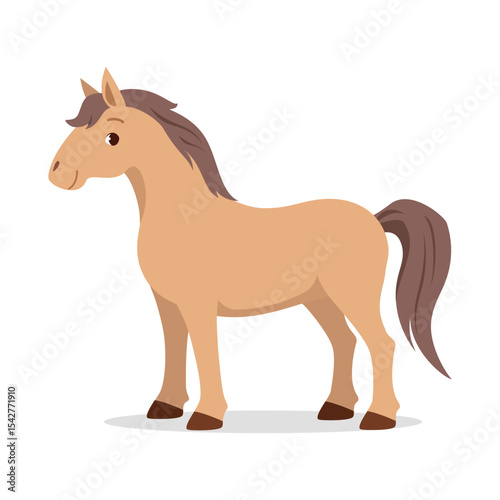 Illustration of a Brown Horse Standing Still with a Long Tail and Brown Mane