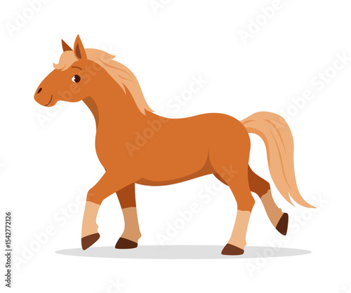 Illustration of a Brown Horse Standing with a Neutral Expression on a White Background