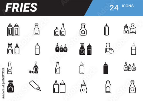 Sauce Icon Array: A visually appealing array of neatly arranged sauce bottles, each representing a variety of condiments, perfect for enhancing the visual narrative of culinary excellence.