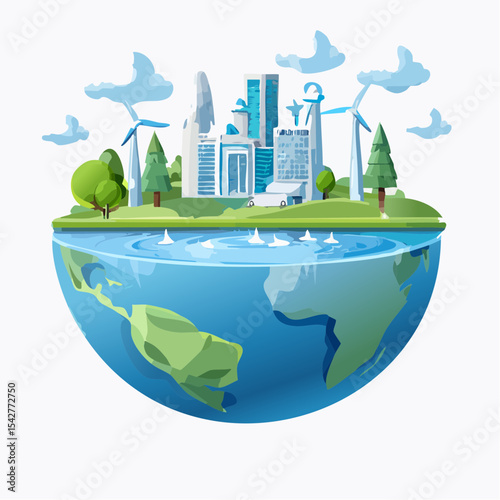 vector 3D Cartoon Ecology Metaphor, waste recycling, water, air pollution