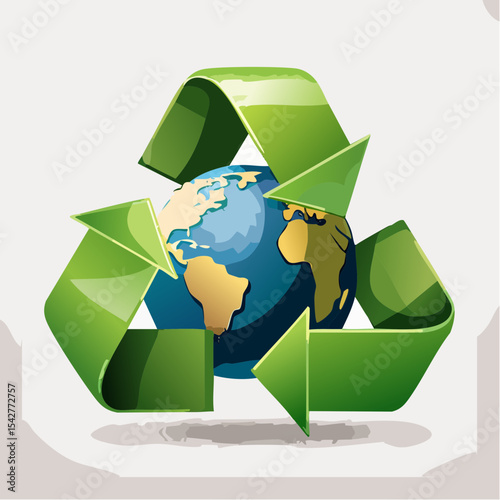 vector 3D Cartoon Ecology Metaphor, waste recycling, water, air pollution
