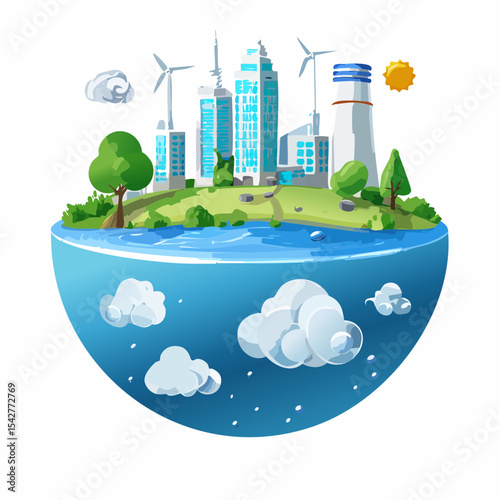 vector 3D Cartoon Ecology Metaphor, waste recycling, water, air pollution