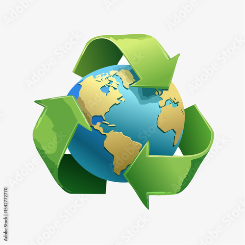 vector 3D Cartoon Ecology Metaphor, waste recycling, water, air pollution
