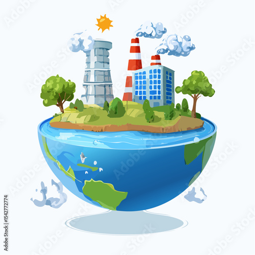vector 3D Cartoon Ecology Metaphor, waste recycling, water, air pollution