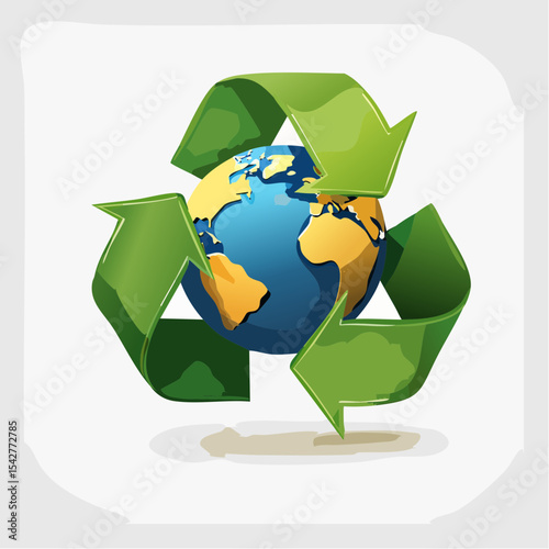 vector 3D Cartoon Ecology Metaphor, waste recycling, water, air pollution