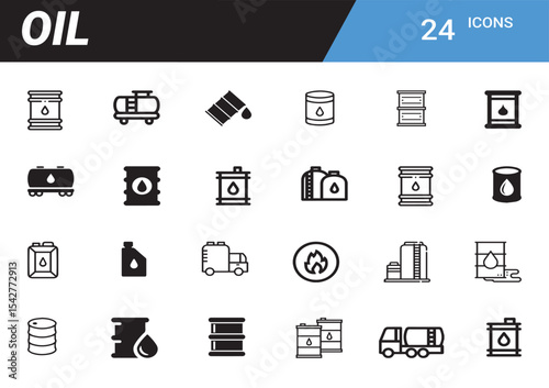 Oil Icon Set: A comprehensive collection of detailed oil icons, ideal for illustrating energy, industry, and transportation concepts.