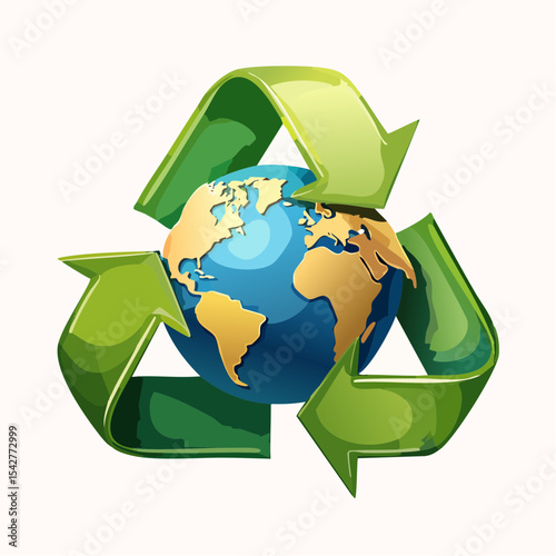 vector 3D Cartoon Ecology Metaphor, waste recycling, water, air pollution