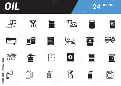 Oil Icons: A comprehensive collection of oil icons showcasing various aspects of the resource, from containers to its uses. A versatile resource for design and illustration projects.