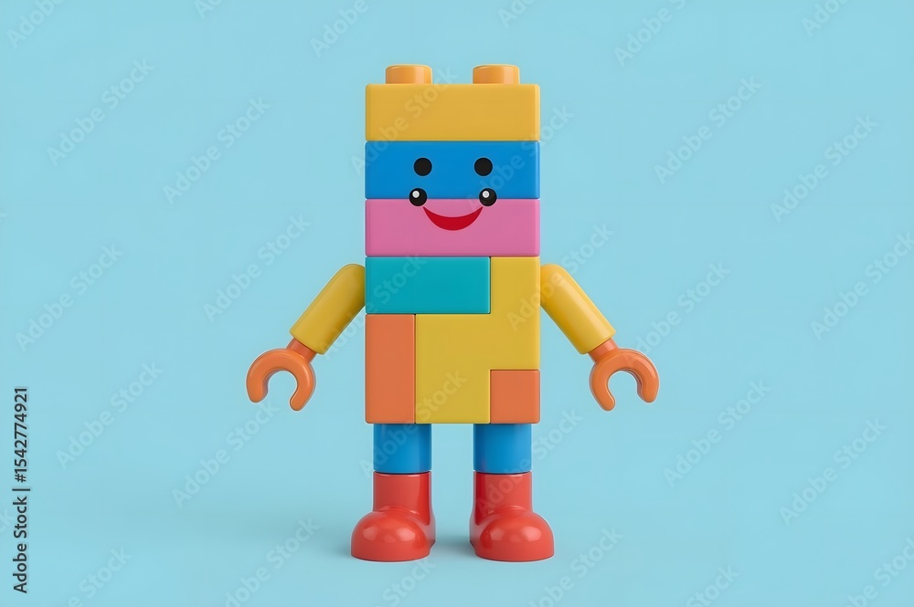 Obraz premium Colorful block toy figure on light blue background