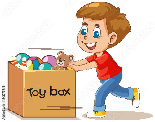 Joyful Child Playing with Toy Box