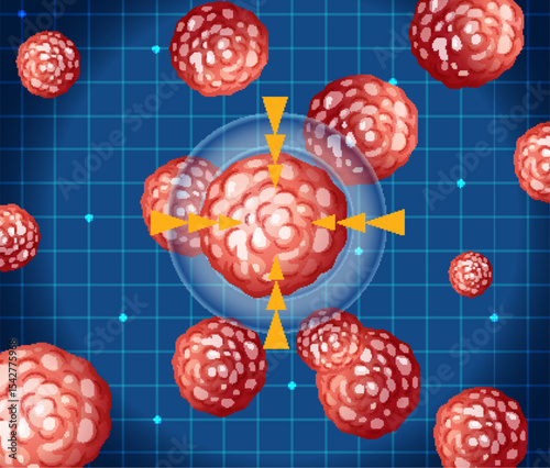 Abstract Cancer Cell Vector Illustration on Grid Background
