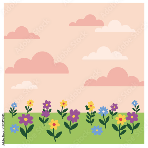 Pastel Spring Meadow: Simple Floral Illustration