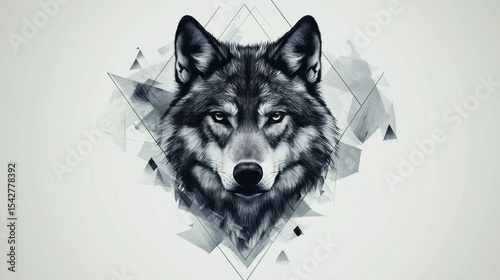 Geometric wolf tattoo made of triangles and lines