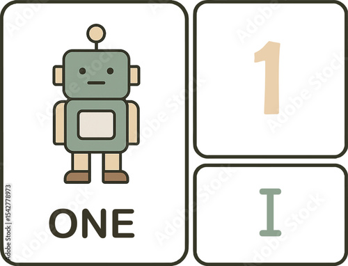 flashcard_number_1_minimalist_toy_robot