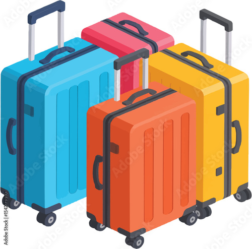 Colorful suitcases for travel and vacations are ready for the next adventure on transparent background
