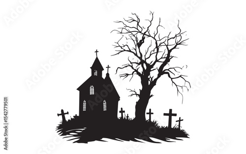 halloween church silhouette vector