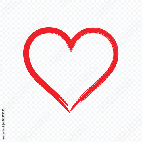 Red brush painted ink stamp heart frame on transparent background  . EPS 10 .