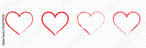 Red brush painted ink stamp heart frame on transparent background  . EPS 10 .